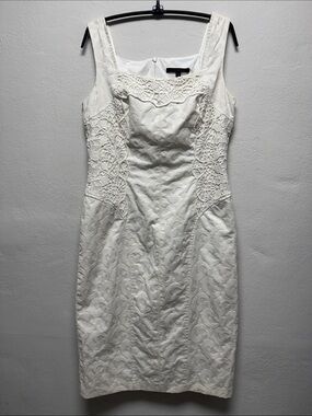 David Meister Ivory Lace-Panel Midi Sheath Dress